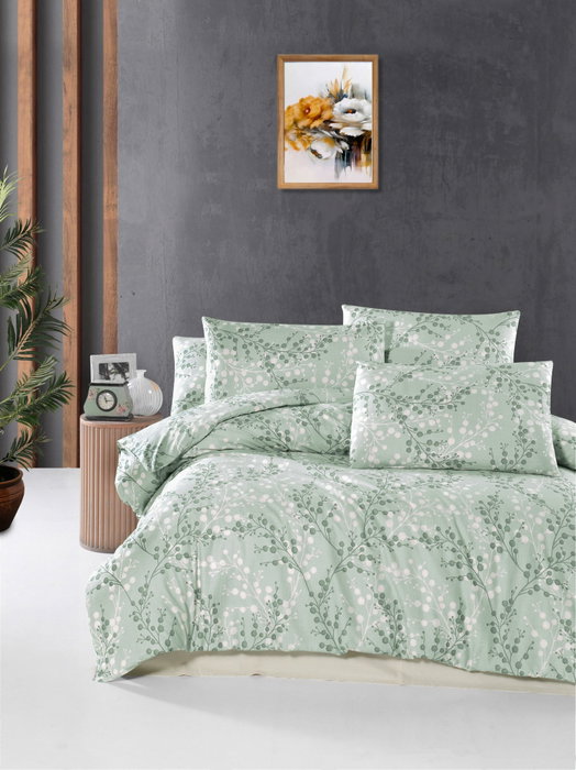 L'essentiel linge de maison Marfa Juego de funda de edredón individual verde y blanco L'essentiel linge de maison Marfa Juego de funda de edredón individual verde y blanco